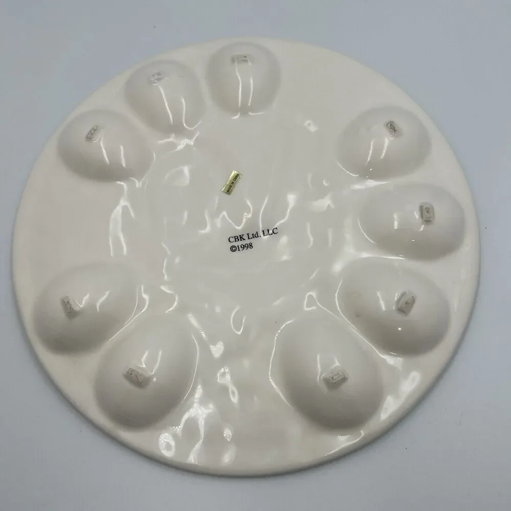 Vintage CBK Hand-Painted Rooster Checkered Border Deviled Egg Serving Plate 11”